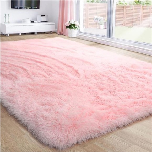 Pink Area Rug for Girls Bedroom,Fluffy Shag 4'X6' Living Room,Furry Carpet Kids - Picture 1 of 7